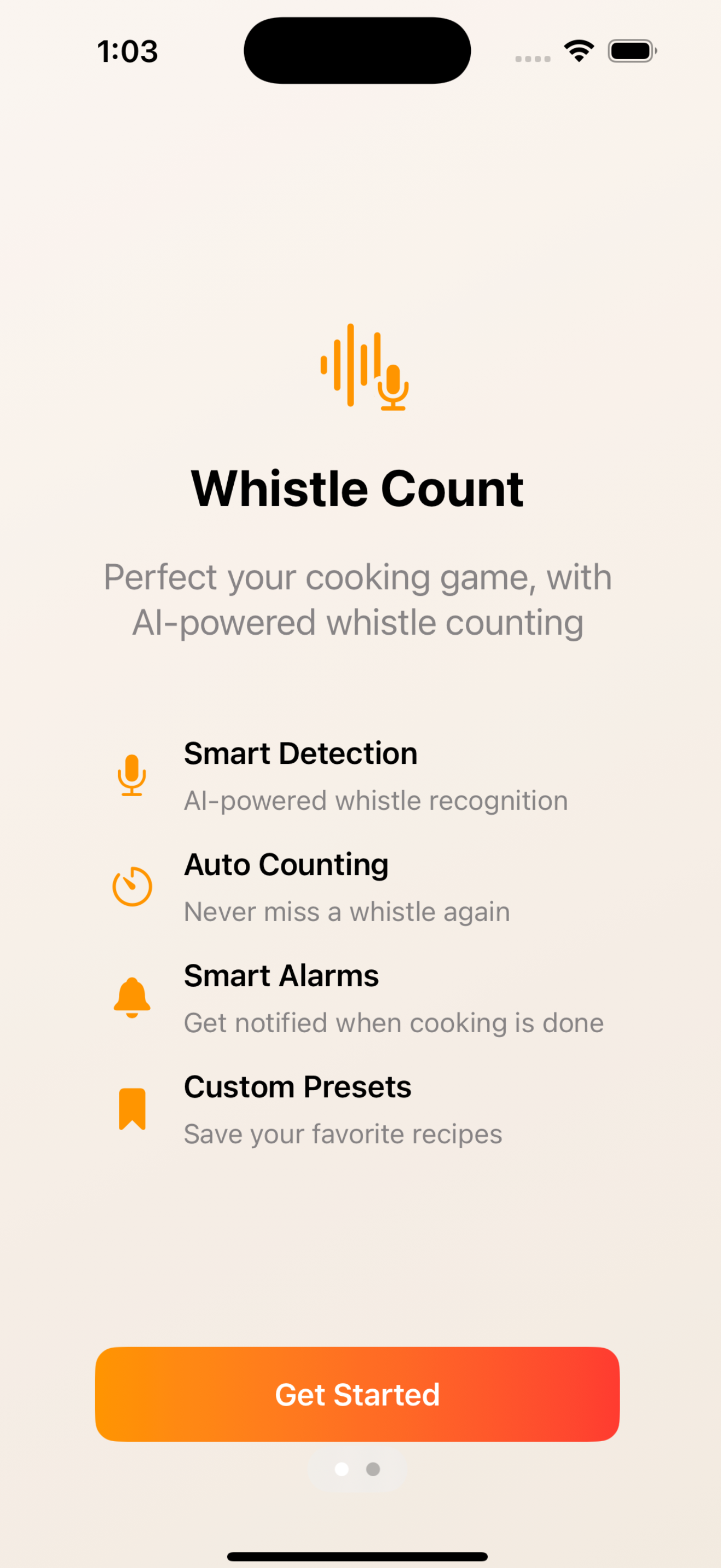 Whistle Counter app Welcome Screen